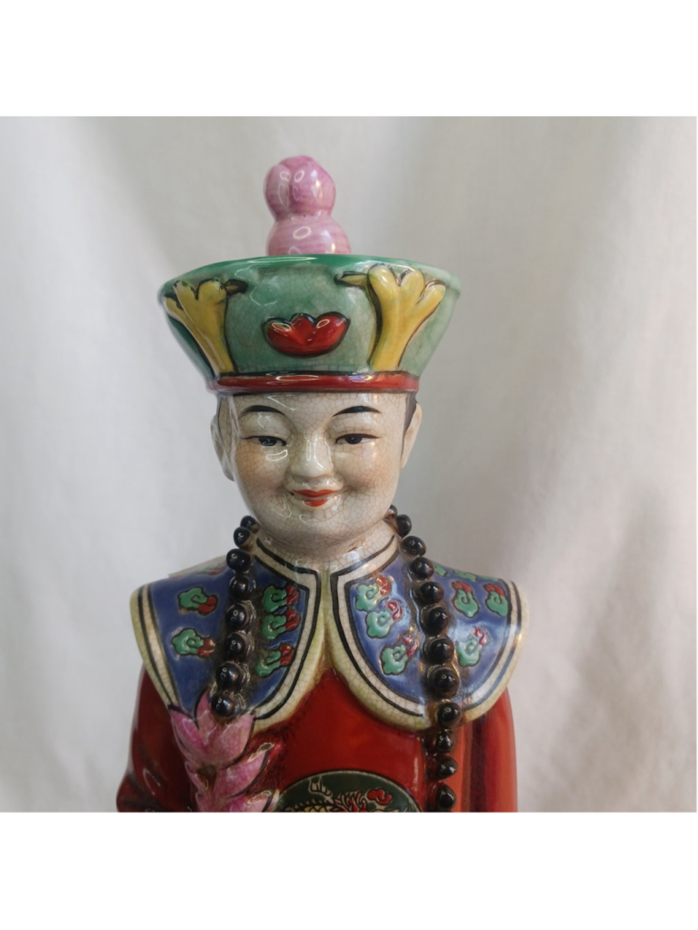 Emperor Qianlong Statue From the Qian Dynasty 14" h Ceramic Stoneware Crazing